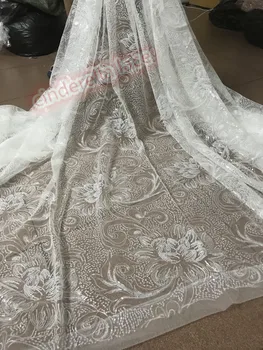 

Fast Delivery Embroidered sequins African lace fabric with super quality for sewing