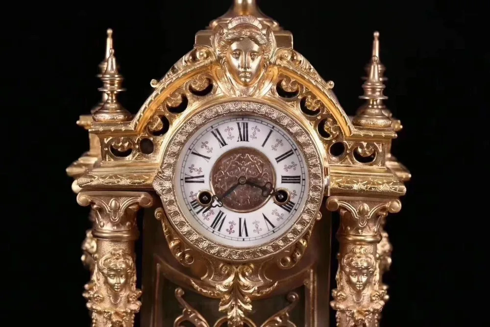 75 cm Europe retro Bronze gild building Mechanical Swing Table Clock timepiece