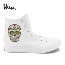 Wen Design Colorful Mexican Style Skull Tattoo White Black Men Canvas Shoes High Top Lace Up Women Casual Sneakers Choices Wen Design Colorful Mexican Style Skull Tattoo White Black Men Canvas Shoes High Top Lace Up Women Casual Sneakers Choices