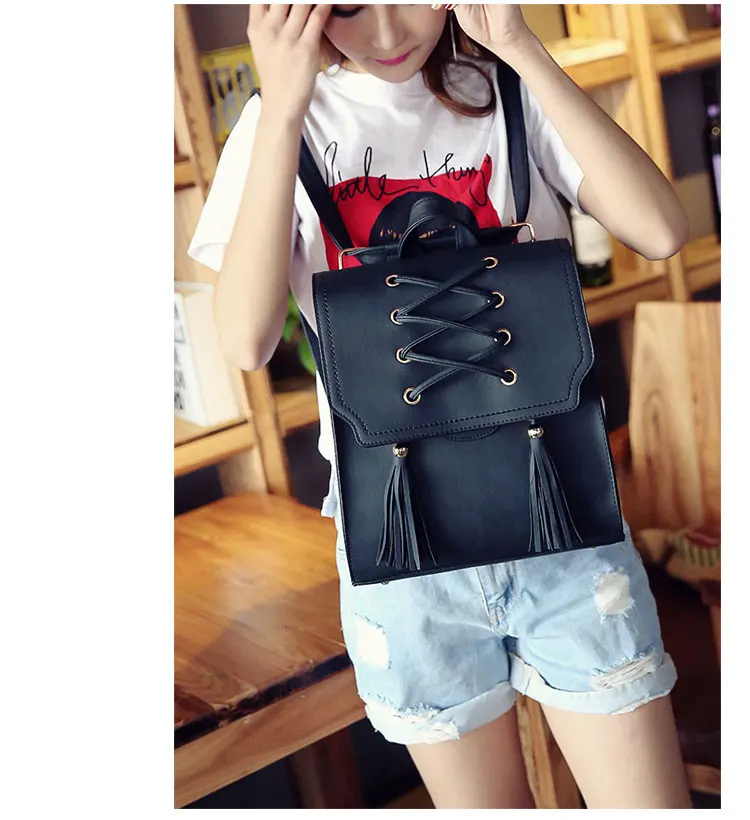JANESPRI New Design Tassel Women Backpack PU Leather Backpack for Girl Female School Shoulder Bag Vintage Travel Bagpack Mochila (13)