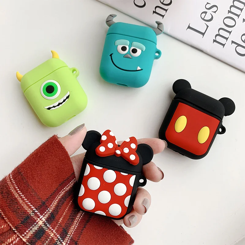 

Sulley Mike Minnie Mickey For Airpods Air Pods Silicone Case Protective Cover Pouch Anti Lost Protector Fundas Accessories