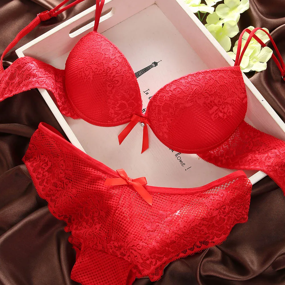 Conjunto de lencería de marca de alta gama, sujetador realce con cuello en V profundo, bragas transparentes, ropa de color sólido - AliExpress Ropa interior y ropa de dormir