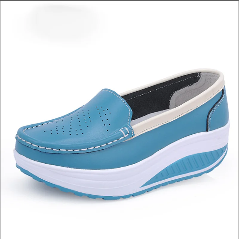 

Fashion Woman Shoe Summer genuine leather cutout breathable swing shoes white nurse shoes wedges heighten mother shoes 34-41