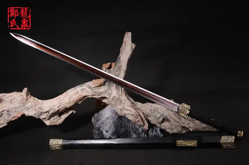 Length 41 Chinese Sword,Tang jian Damascus Steel red Blade,Rosewood Scabbard,Alloy Fittings