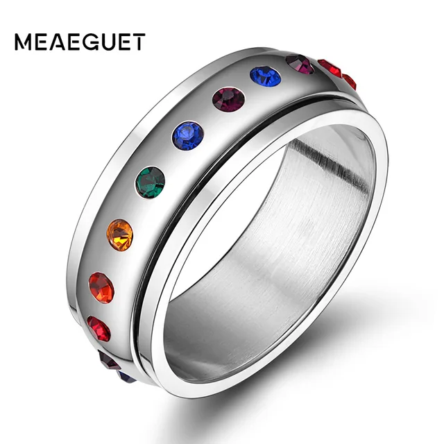 meaeguet trendy rainbow crystal gay pride rings for women men stainless steel wedding rings female party - Rainbow Wedding Rings meaeguet trendy rainbow crystal gay pride rings for women men stainless steel wedding rings female party - Rainbow Wedding Rings