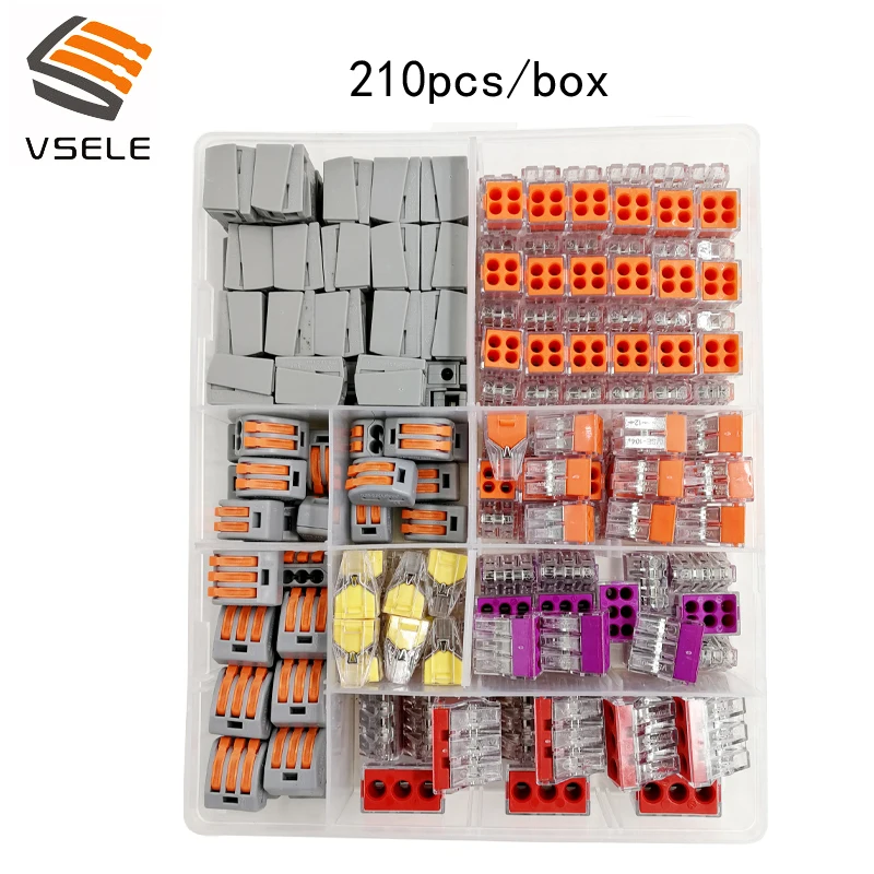 

210pcs/box 5-room-set fast Connector set Mixed Models Universal Compact Wire Wiring Connector Conductor Terminal Block