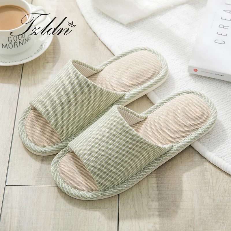 

TZLDN Summer Striped Cotton Flax Slippers Lovers Men Women Slippers Indoor Home Women Shoes Casul Sandal Slippers Drop Shipping