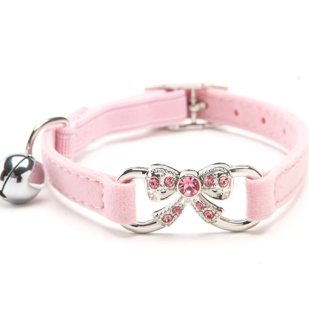 Cute Crystal Elastic Dog Collar Velvet With Bell Pet Necklacce For