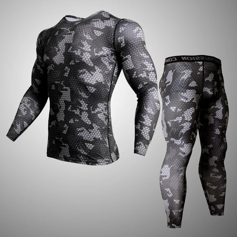 hot Mens warm sports suit Long Sleeve Rash Guard Complete Graphic