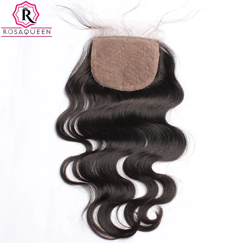 Silk Base Closure Brazilian Body Wave 100% Human Hair With Baby Hair Hidden Knots Rosa Queen Non Remy Hair Closure body-wave
