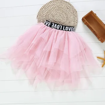 2019 Spring and Autumn Girls Skirts New Children's Lace Ball Gown Skirt Irregular Stacking Mesh Skirt for Kids 2