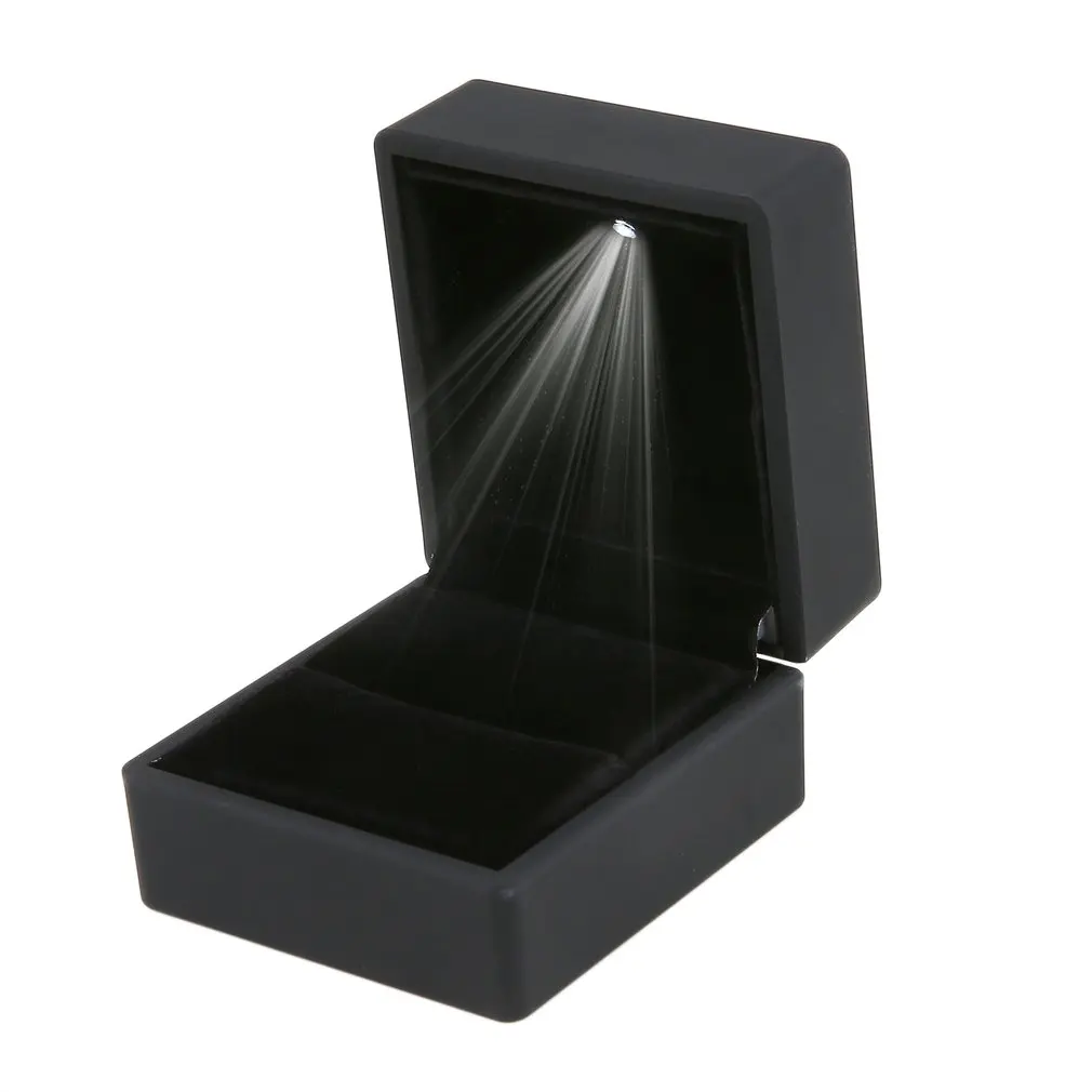 

LED Lighted Earring Ring Gift Box Wedding Ring Jewelry Display Packaging Organizer Storage For Engagement Black/Blue