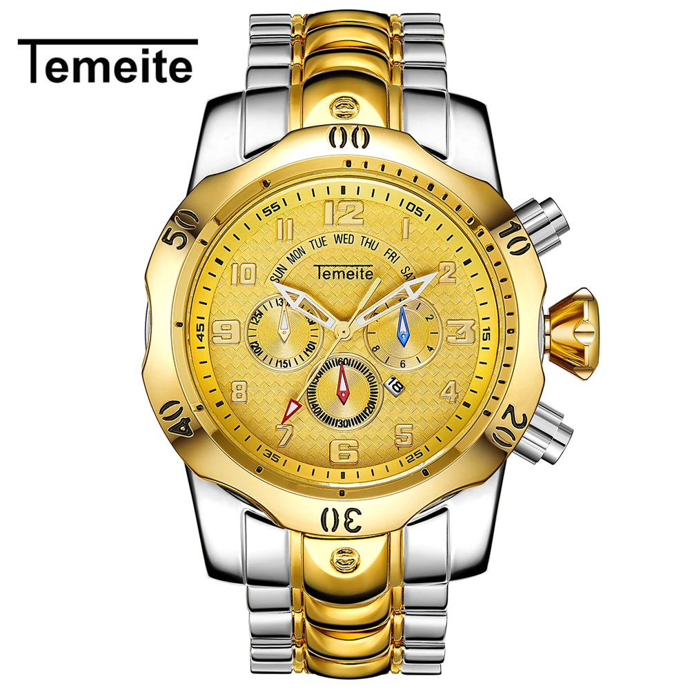 Relogio Dourado Masculino de luxo кварцевые часы TEMEITE часы Мужские лучший бренд Роскошные модные деловые наручные часы