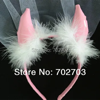 

Hen Night Party headband Pink Devil Horn Head Bopper Accessories with veil 2pcs/lot