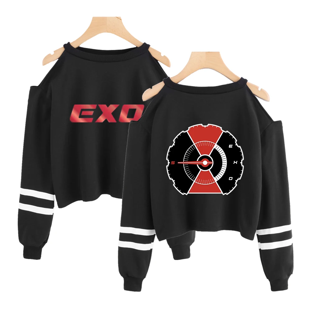 

Exo Love Shot 2019 Off Shoulder Crop Hip Hop Korean Style Women Kpop Summer Top Long Sleeve Sweatshirt Women Clothes Streetwear