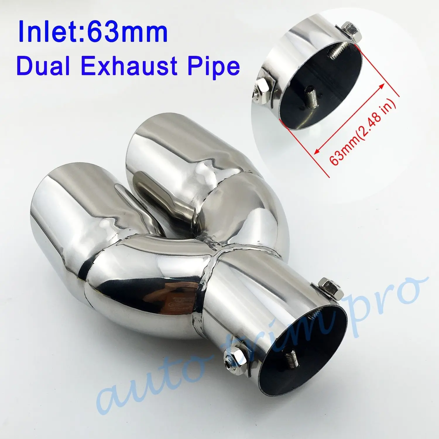 Chrome Universal 2.5" 63mm Diameter Inlet Car Tail Pipe Exhaust Muffler