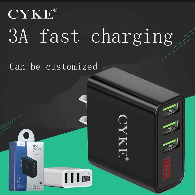 

CYKE 3USB fast charger 3C intelligent digital display Travel charger Mobile phone tablet charger Android Apple Samsung Charger