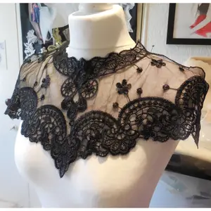 Fashion style Embroidery Black Applique Lace Collar Sewing Lace Fabric DIY  Neckline Dresses Accessories A pair of sale YL258