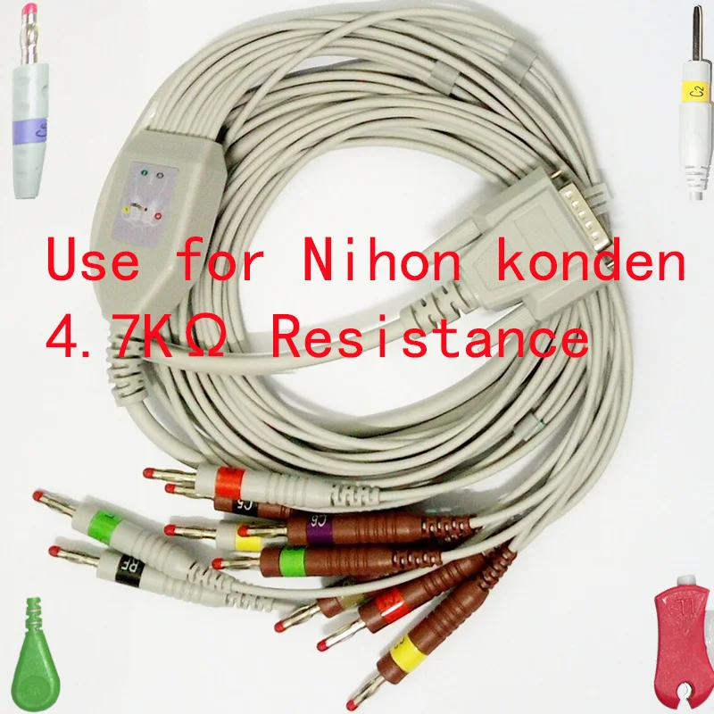 Для Fukuda Cardisuny Alpha 1000 6600A Nihon Kohden Cardiofax кабель для ЭКГ 10 свинцовый ecg и leadwires 4 7 K