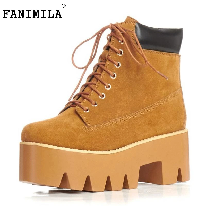 

Women Ankle Boots Genuine Leather Round Toe Casual Platforms Lace Up Fashion Botines Mujer Snow Boots Women Shoes Size 34-39