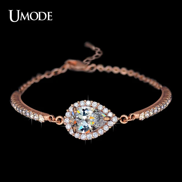 Umode австрийский стразы цепь чашки и микро CZ проложить 2 карат груша Cut CZ браслет 18 К роуз позолоченные ювелирные изделия женщины UB0042A