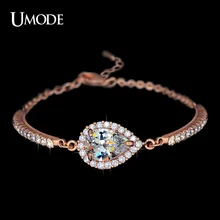 Umode австрийский стразы цепь чашки и микро CZ проложить 2 карат груша Cut CZ браслет 18 К роуз позолоченные ювелирные изделия женщины UB0042A
