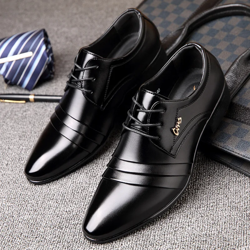 British Style Men Business Dress Shoes PU Leather Black Pointy Formal ...