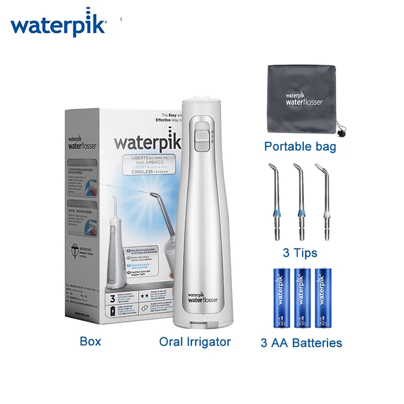 Waterpik WF-03EC Cordless Freedom Dental Water Flosser White 150ML Water Flossing Teeth Cleaner With 3 Jet Tips and Storage Case