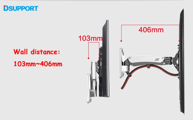 NB F400 газовая стойка 5"-60" светодиодный ЖК-телевизор настенный держатель для монитора с полным движением нагрузка на руку: 22-55lbs(15-23kgs) серебристый черный