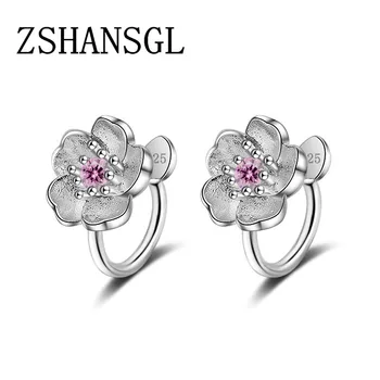 

Hot Sale 925 Silver filled Poetic Cherry Blooms Flowers Stud Earrings for Women Fashion Original Silver Jewelry Angel Wings