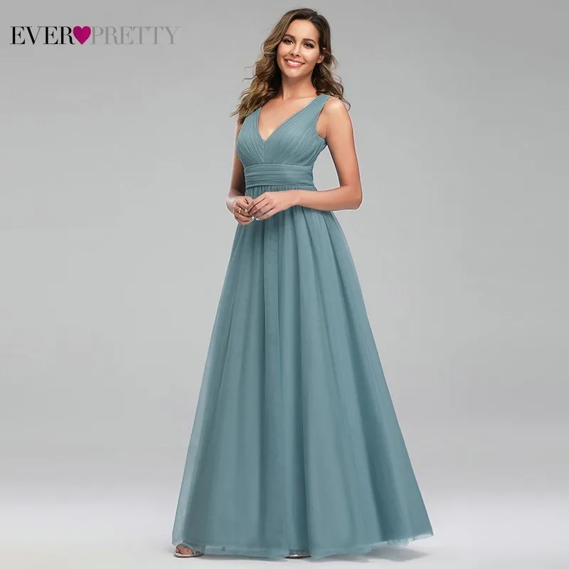 

Ever Pretty Elegant Dusty Blue Long Prom Dresses Sleeveless V-Neck A-Line Sexy Women Formal Party Gowns Vestidos De Gala 2019