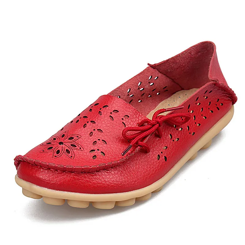 Большой размер 35-44, женская обувь из натуральной кожи г. Новые модные мягкие повседневные туфли на плоской подошве, на шнуровке, с вырезами Нескользящая Уличная обувь в горошек - Цвет: Красный