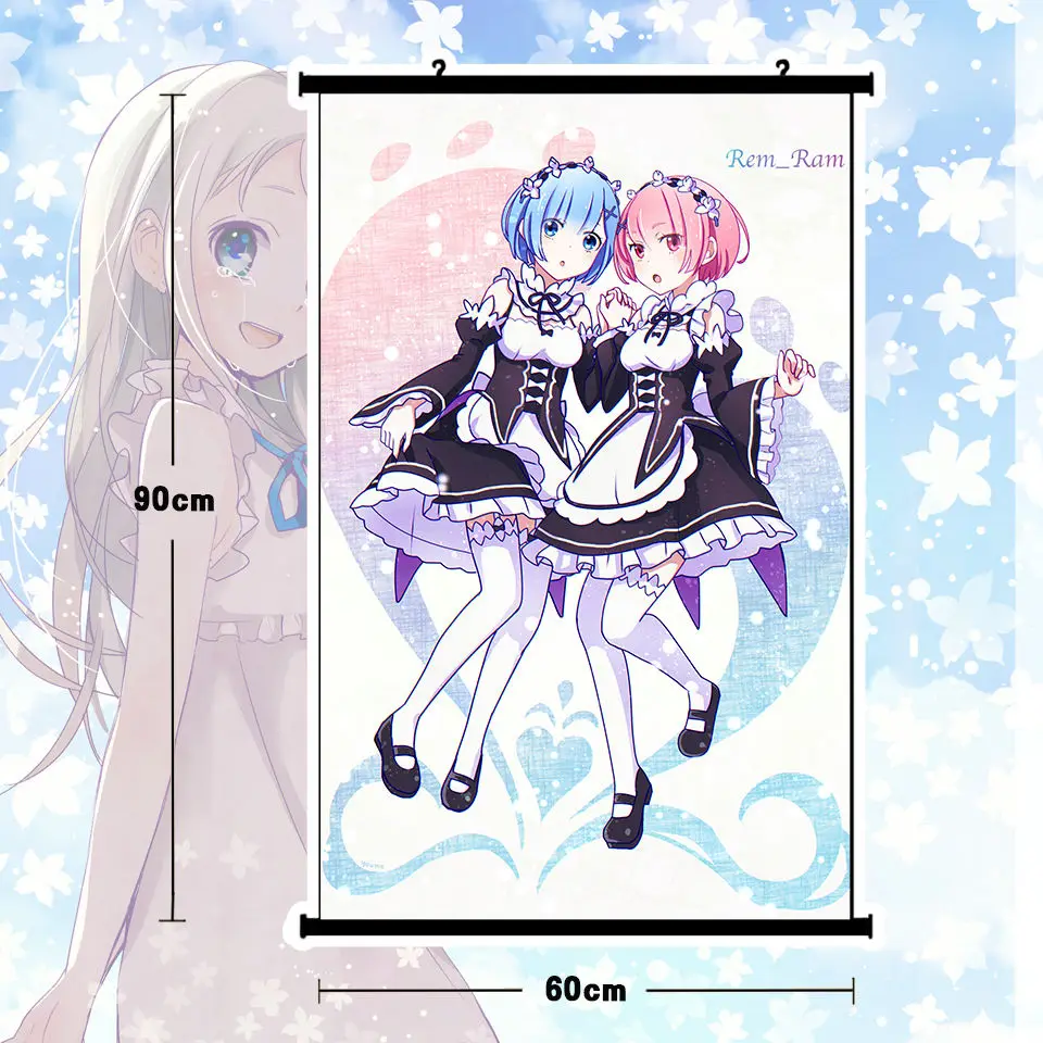 Горячий аниме Re: zero Twins Rem Ram плакат со служанкой настенная прокрутка домашний
