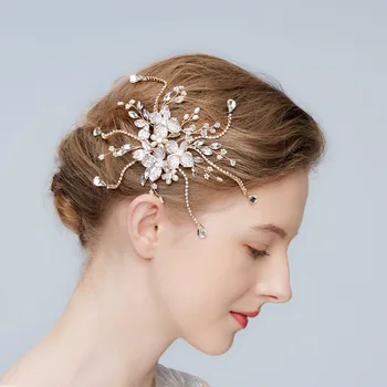 

Floral Crystal Hair Vine Bridal Headpiece Swigs Hair Adornment for Brides Handmade Wired Wedding Accessories 2018