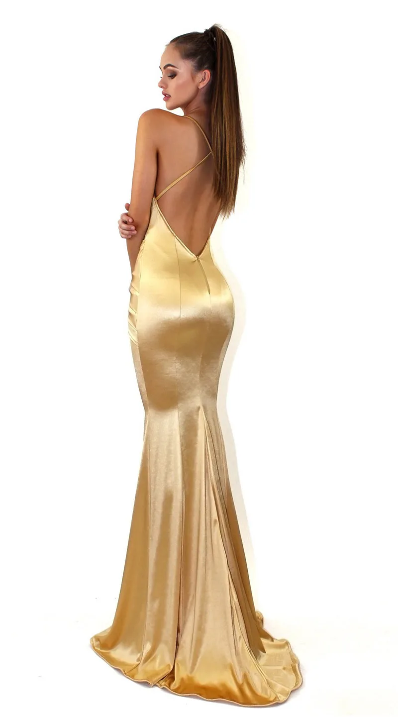 Ordifree Летние Элегантные женские длинные вечерние платья, атласное шелковое платье-комбинация длиной до пола, Золотое сексуальное облегающее платье с открытой спиной