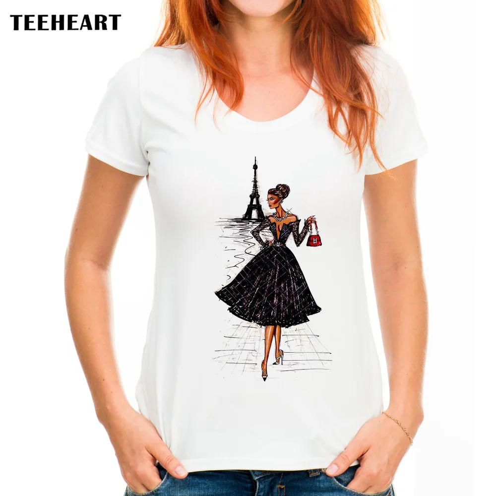 TEEHEART Винтаж Мода Париж футболка для девочек женщин Топы корректирующие Camiseta Топ