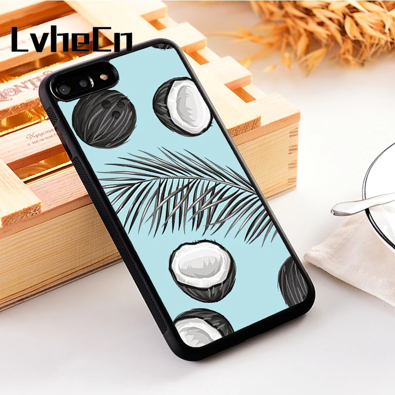 

LvheCn 5 5S SE phone cover cases for iphone 6 6S 7 8 Plus X Xs Max XR Soft Silicon TPU Coconut Palm Tree Leaves