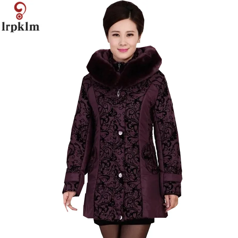 Winter Cotton Coat For Old Women Thickened Long Jackets Aged Ladies