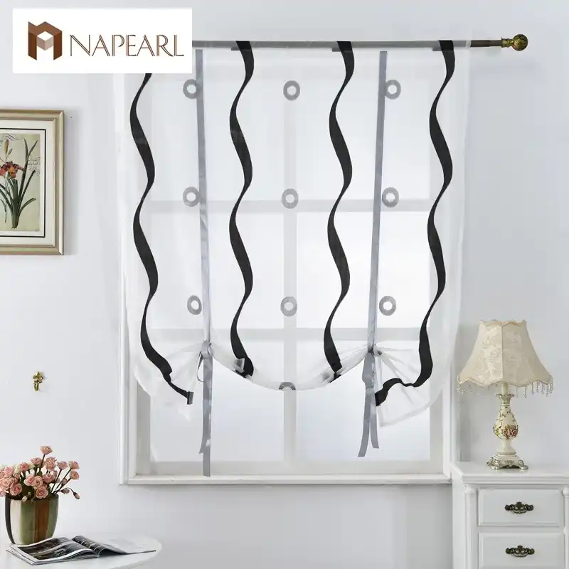 Kitchen Curtains Short Roman Blinds White Black Tulle Fabrics Kitchen Curtains Short Roman Blinds