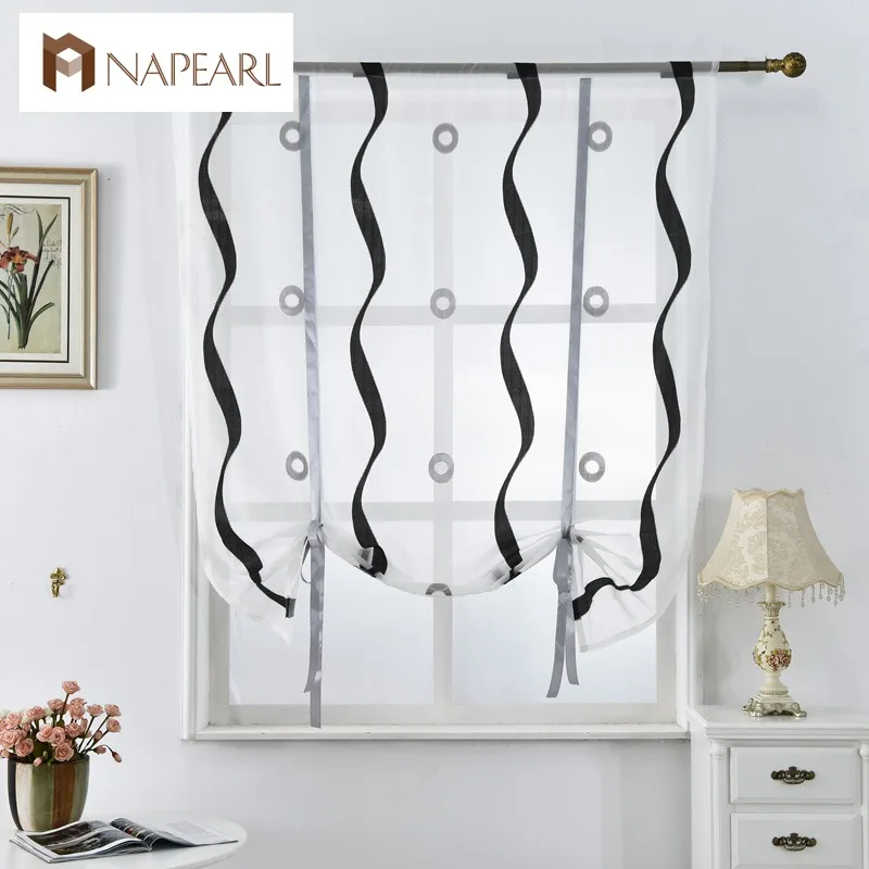 NAPEARL 1 Panel Short Kitchen Sheer Curtain Modern Simple Pastoral Tulle Drapes 