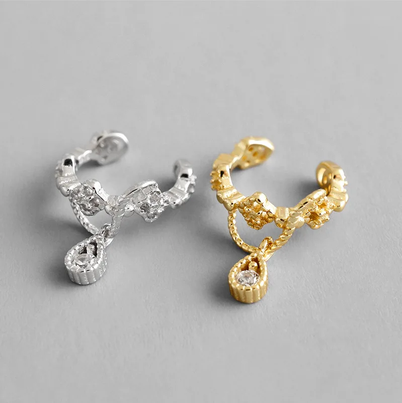 

ONLY 1PC 9MM 100% real. Authentic 925 Sterling silver Flower &Tears White CZ 4A Clip Earrings (No pierced) Fine jEWELRY E615