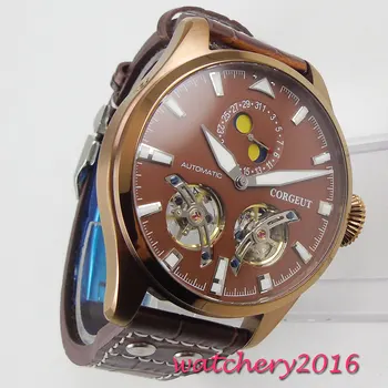 

NEW Arrive 46mm Corgeut Brown Dial Moon Phase Bronze Plate Case Date Top Brand Luxury Automatic Mechanical Men's Wristwatches