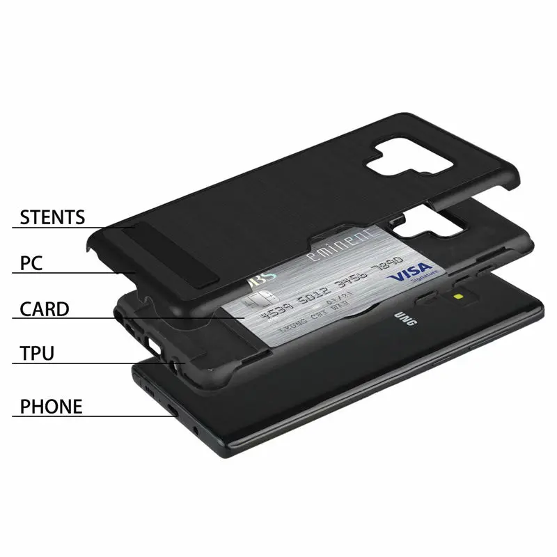 Защитный чехол для samsung Note 8 9, двойной слой, слот для карт, Жесткий ПК, Силиконовый противоударный чехол-подставка для Galaxy S8 S9 Plus, Чехол-держатель
