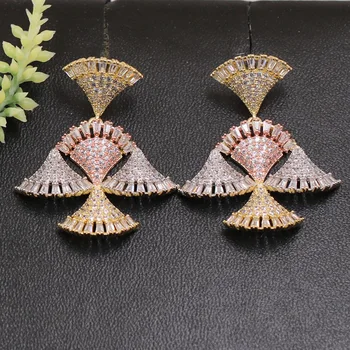 

Lanyika Fashion Jewelry Push Back Fan Shaped Stud Earrings for Woman Micro Pave Setting Wedding Party Luxury Earrings Gift