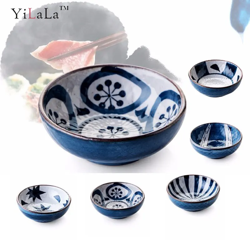 Yilala Ceramic Soy Sauce Dish Mini Plate Small Dinner Tableware Blue