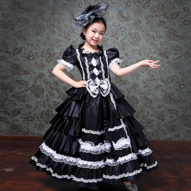 Индивидуальные черный детский день рождения платье принцессы Средневековый Королевский кружево рококо барокко Халаты Костюмы