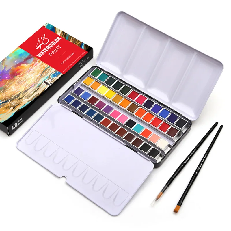 DAINAYW Portable 48Colors Pigment Solid Watercolor Paints Set Tin box