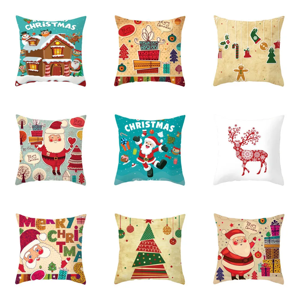 

Pillowcases Merry Christmas Soft Peach skin Throw Pillow Cover Cushion Cover 2019 Home Decor Funda Cojin Housse de Coussin