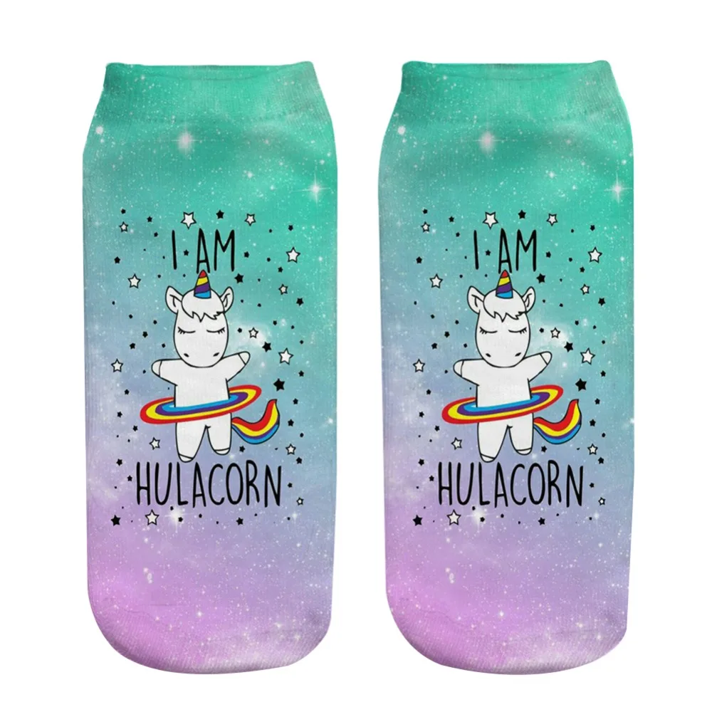 KLV/Летние удобные хлопковые носки унисекс; короткие носки до щиколотки; забавные носки с 3D принтом единорога; уличная одежда; Calcetines Meias