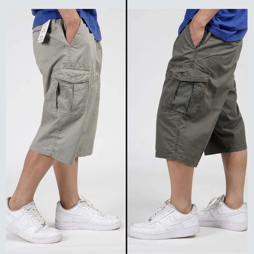  military style summer men baggy cargo cotton knee length pant casual trouser male large loose big s